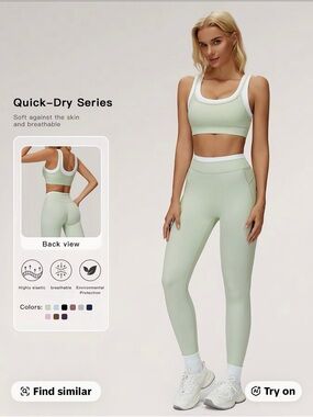 Women’s High-Waist Active Leggings and Sports Bra Set — Sage Green